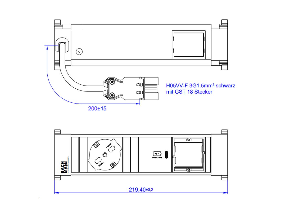 BACHMANN POWER FRAME S 1xP40 1xUSB C 30W, 1xCM 0.2m GST18 Italia
