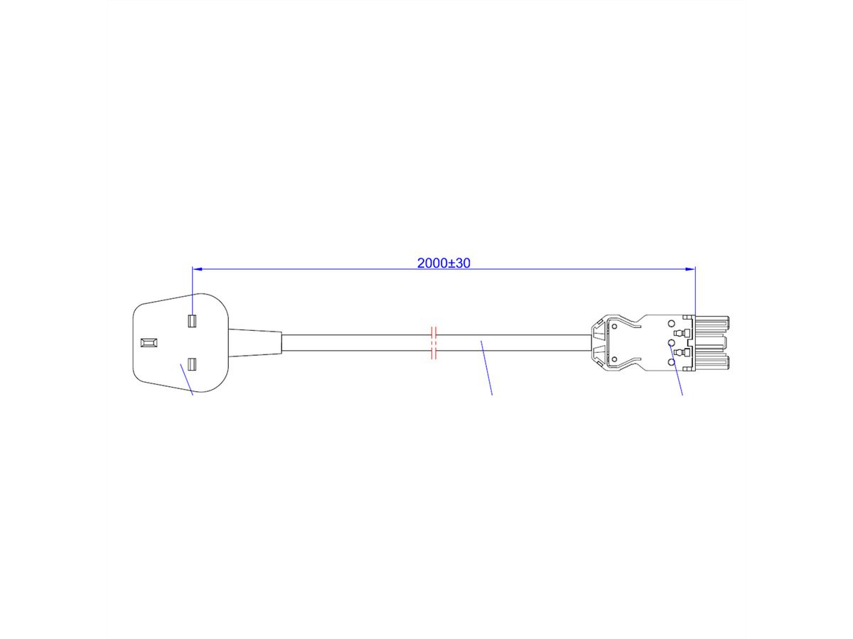 BACHMANN Zuleitung H05VV-F 3G 1,5mm² 2m, Schwarz, UK-Stecker 13A Install.kupplung