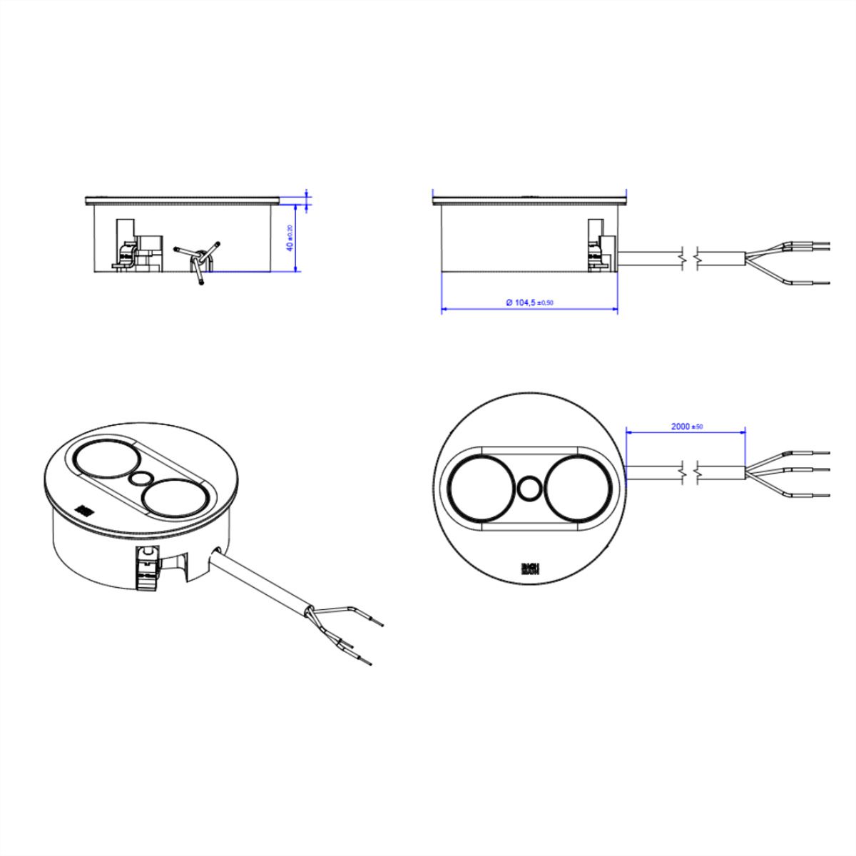 BACHMANN TWIST 2 1xCEE7/3 1xUSB A/C 22W 2.0m AEH RAL9005 30GE round
