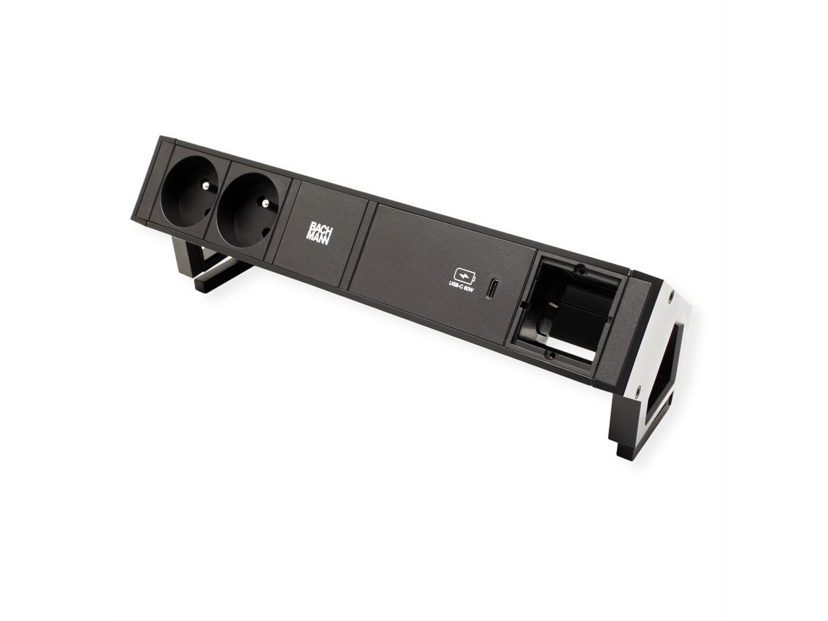 BACHMANN DESK2 2xUTE 1xUSB C 60W 1xCM 0.2m GST18 RAL9005