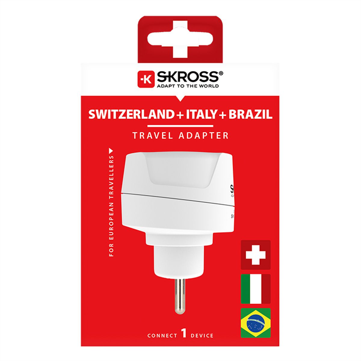 Skross Europe to Switzerland + Italy + Brazil Travel Adapter