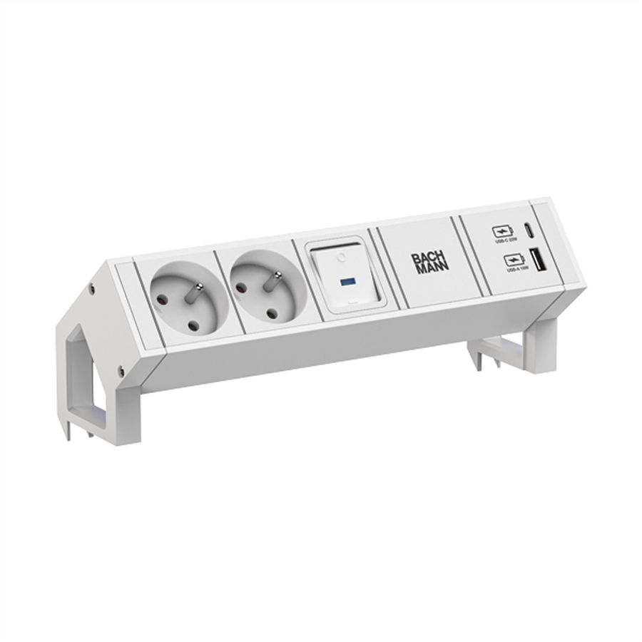 BACHMANN DESK2 wit 2xUTE 1xschakelaar 1xUSB A/C 22W 0,2m GST18