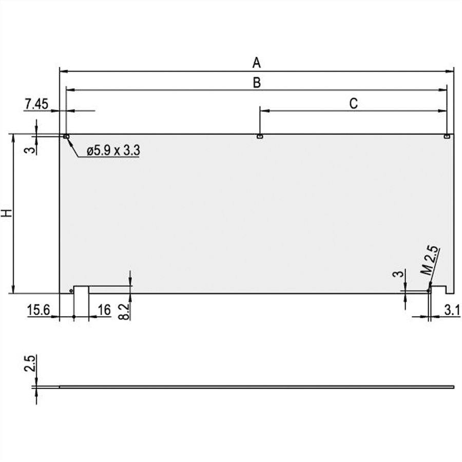 SCHROFF voorpanelen, niet afgeschermd, scharnierende bodem, 3 HE, 42 HE, 2,5 mm, Al, geanodiseerd