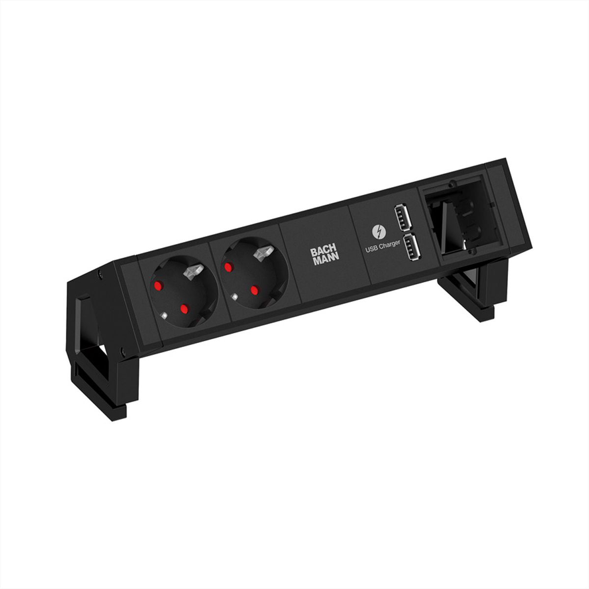 BACHMANN DESK2 2x earthing contact 1x USB charger 1x ABD, black