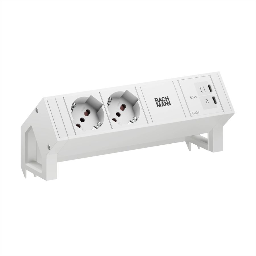 BACHMANN DESK2 white 2xP40, 1xUSB C/C 45W L=0,2m RAL9010