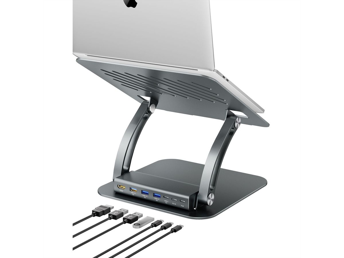 EXSYS EX-1224HM Laptopständer mit abnehmbarer 7 in 1 USB-C Dockingstation