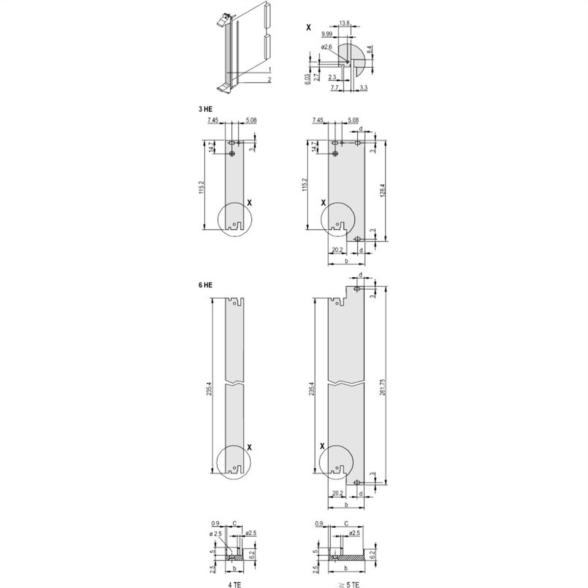 SCHROFF Plug-In Unit U-Profile Front Panel for IEL, IET, Type 2 Handle, 3 U, 10 HP, 2.5 mm, Al, Front Anodized, Rear Conductive