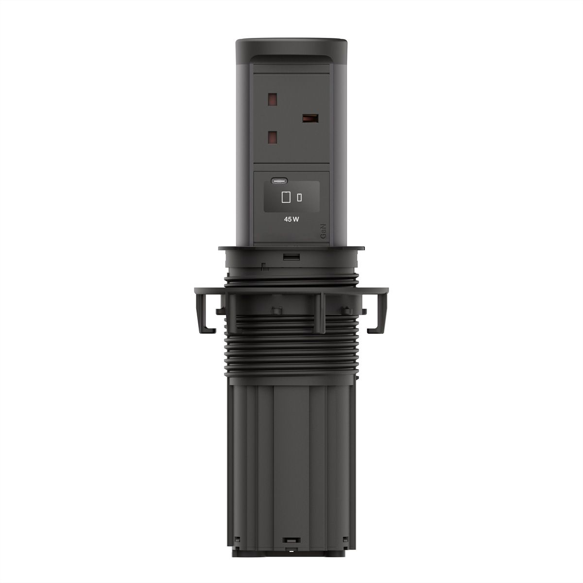 BACHMANN ELEVATOR2 1xUK 1xUSB C, Wireless Charger 15W RAL9005 L=2m UK13A