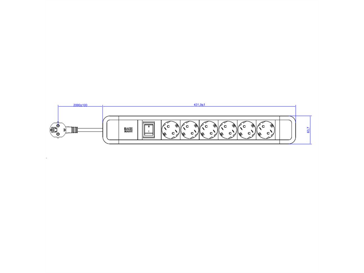 BACHMANN PRIMO 2 6xCEE7/3 1xswitch 2.0m CEE7/7 RAL5010