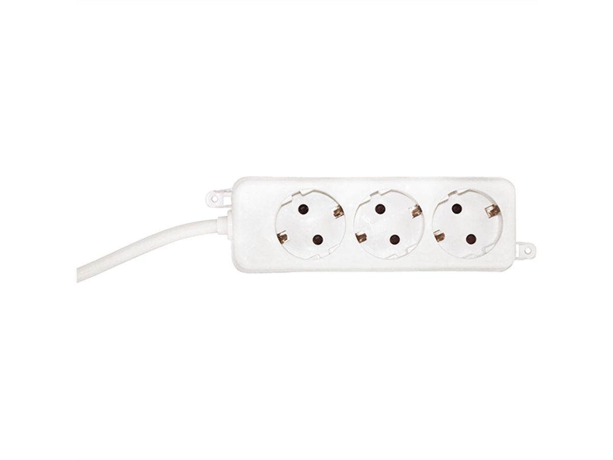 BACHMANN SELLY socket strip 3x earthing contact, mounting lugs, white, 3 m
