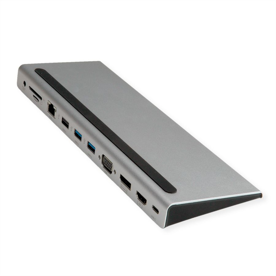 VALUE USB-C Multiport Docking Station, 4K HDMI/DP, VGA, USB, Kaartlezer, PD, LAN, Audio