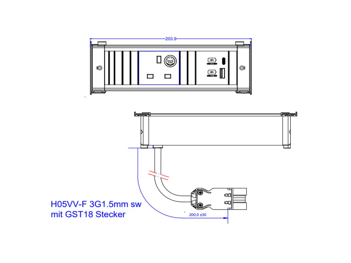 BACHMANN KAPSA S 1xUK 1xUSB A&C 22W, 0.2m GST18 United Kingdom