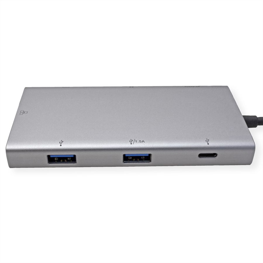 VALUE USB Type C Docking Station, HDMI+DP 4K60, 3x US3.2Gen1 (1x C + 2x A), 1x PD, 1x RJ45