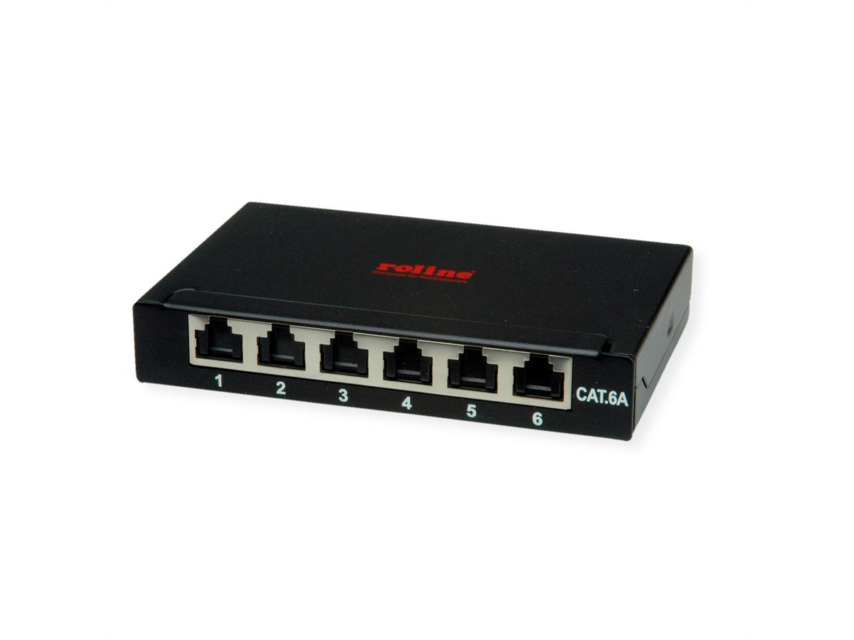 ROLINE Mini Patchpanel, Cat.6A/Cl.EA, 0.5U, 6x RJ45 ports, shielded, black
