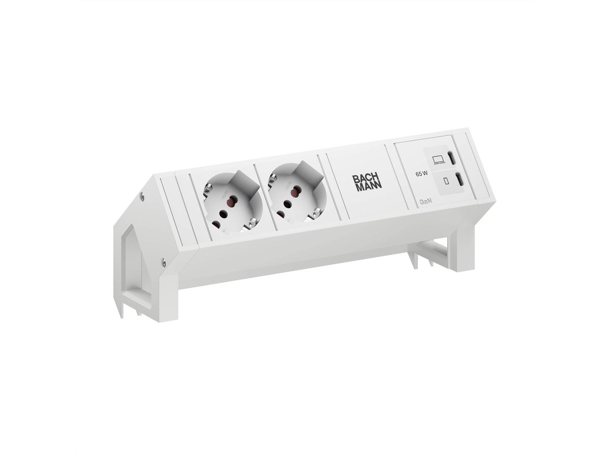 BACHMANN DESK2 white 2xP40, 1xUSB C/C 65W L=0.2m RAL9010