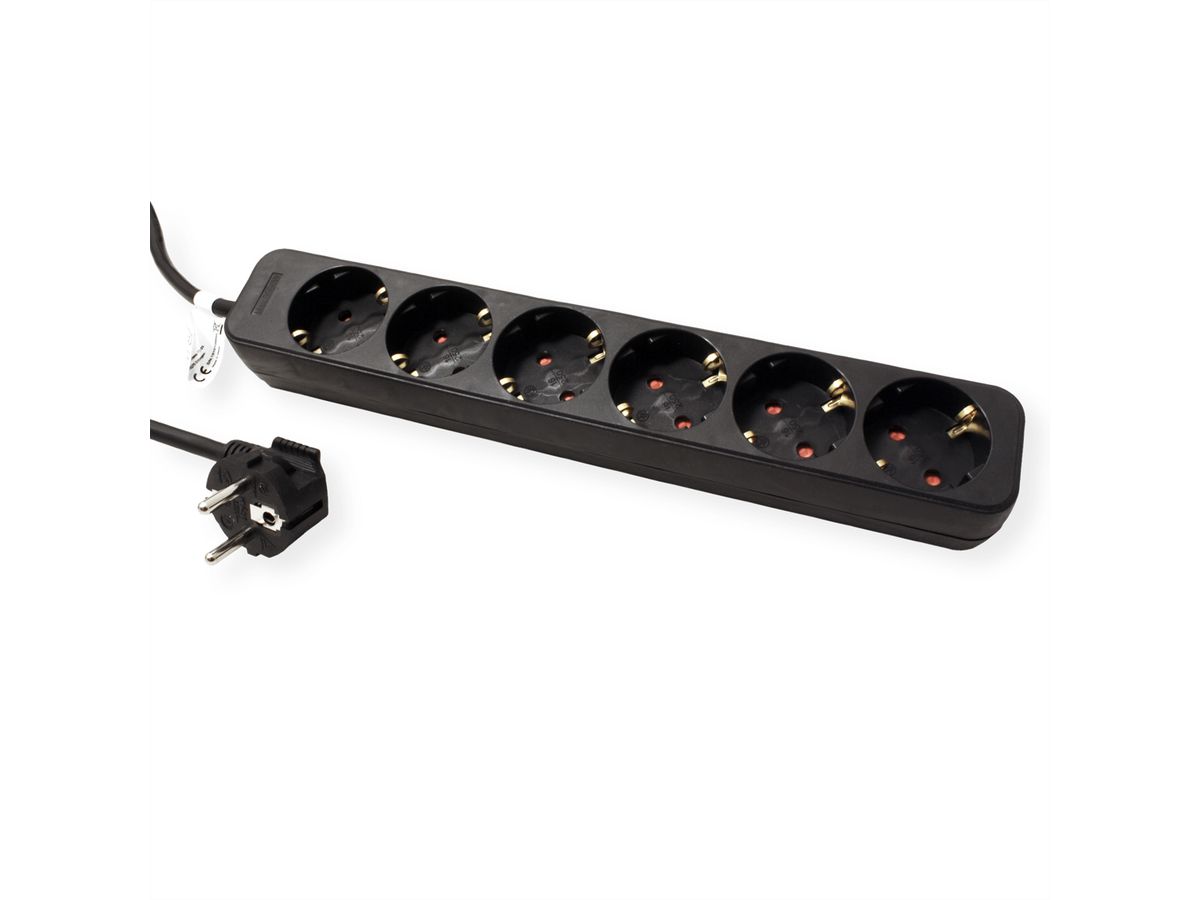 ROLINE Power Strip, 6-way, black, 1.5 m