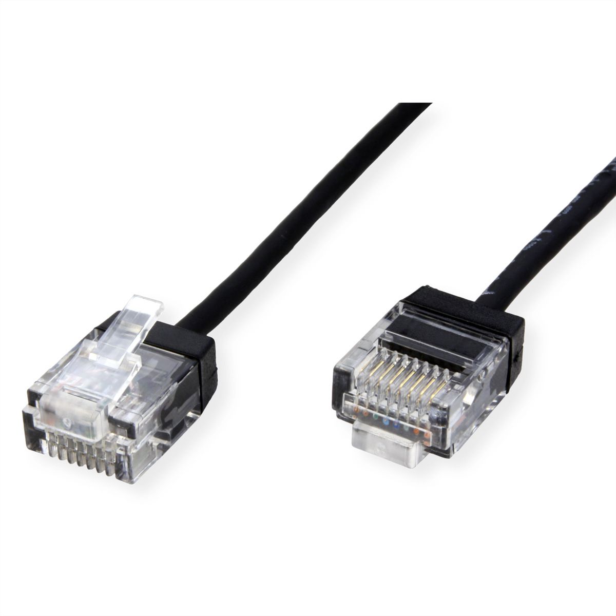 ROLINE UTP DataCenter Patchkabel Cat.6A (Class EA), LSOH, dun, extra korte stekker, zwart, 2 m