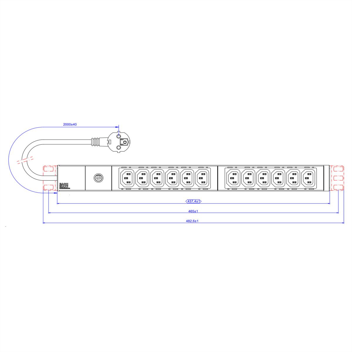 BACHMANN 19" 1U 12xC13 2.0m CEE7/7