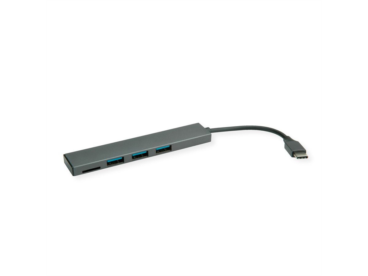 ROLINE USB 3.2 Gen 1 Hub, 3 Ports, Type C connection cable, with Card Reader