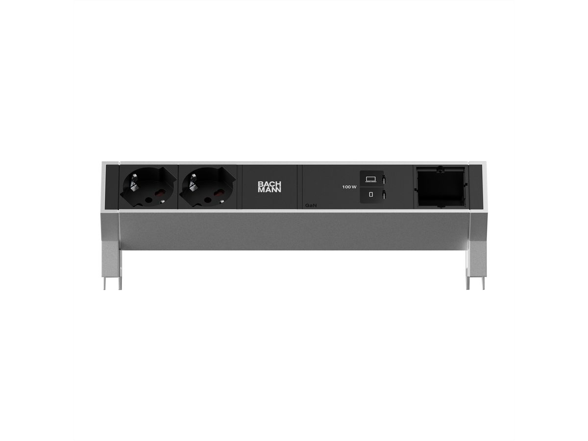 BACHMANN DESK2 2xP40 1xUSB C/C 100W, 1xCM L=0.2m INOX