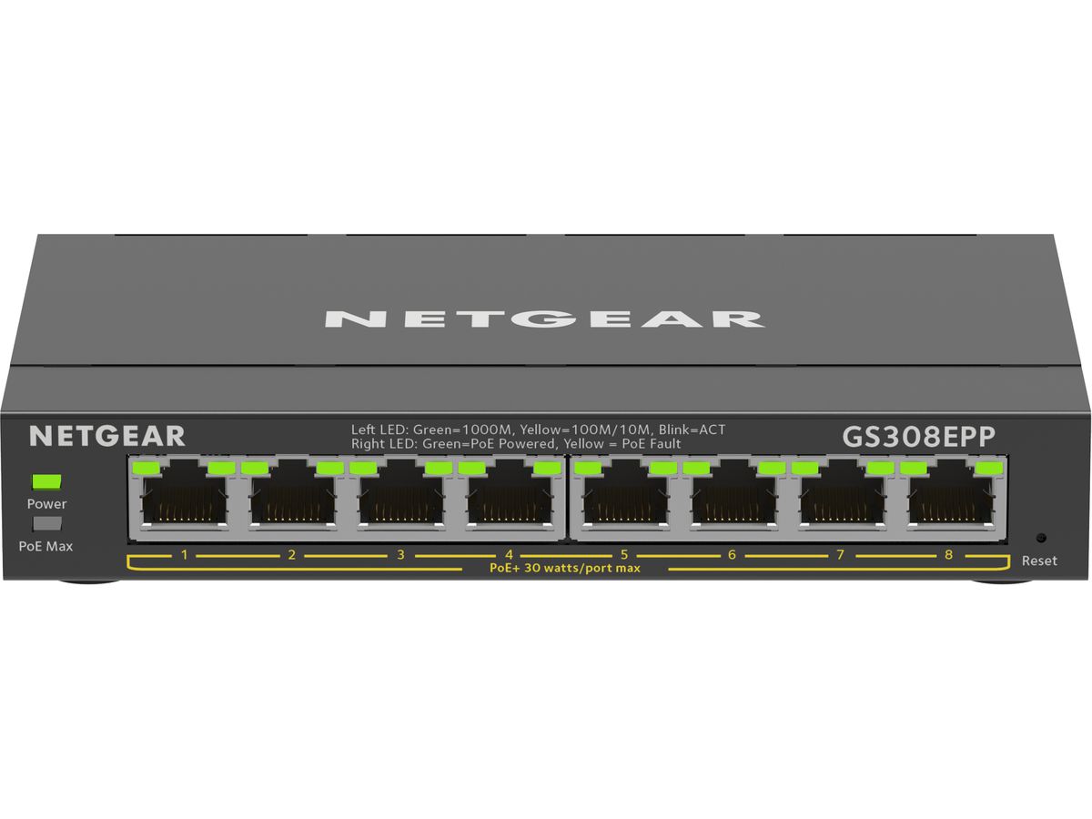 NETGEAR 8-Port Gigabit Ethernet High-Power PoE+ Plus Switch (GS308EPP)