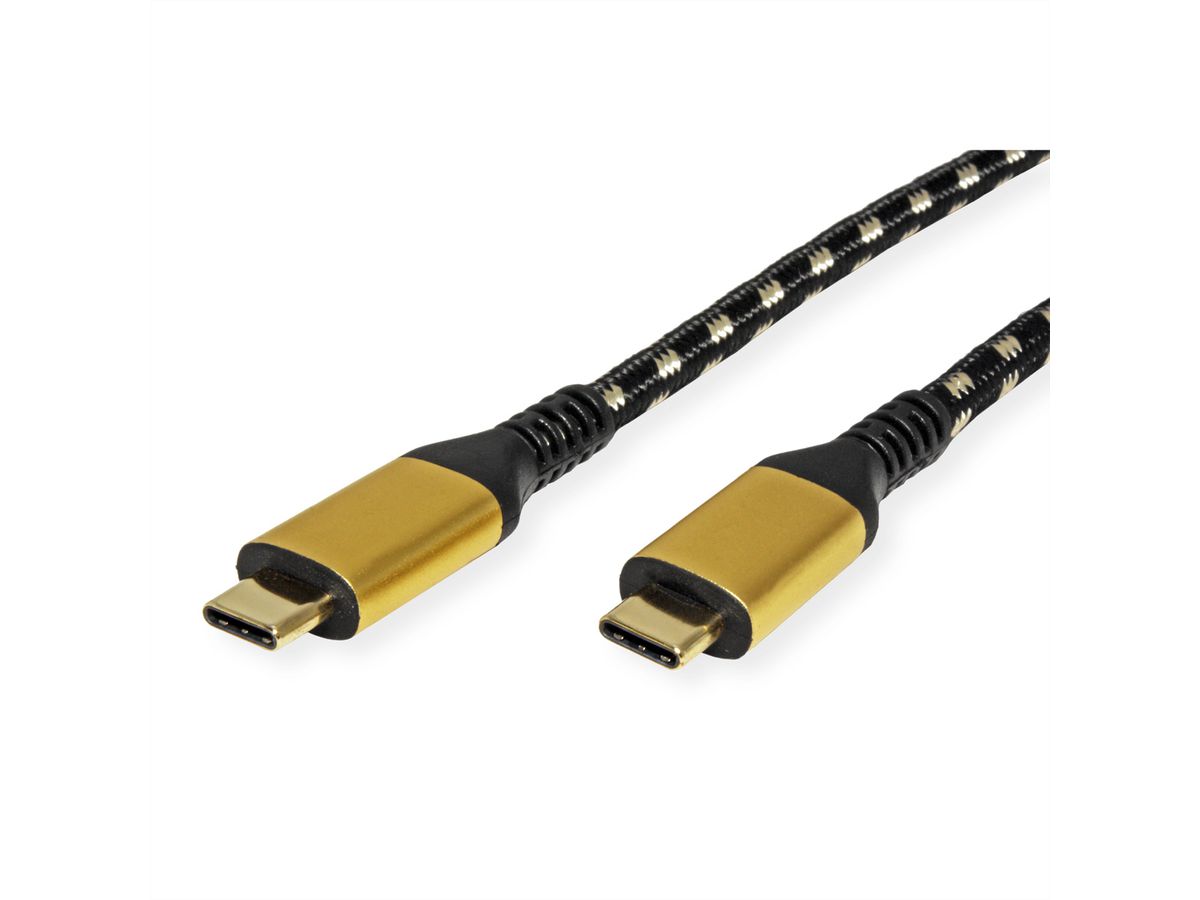 ROLINE GOLD USB4 Gen3x2 Kabel, C-C, M/M, 40Gbit/s, 100W , zwart / goud, 2 m