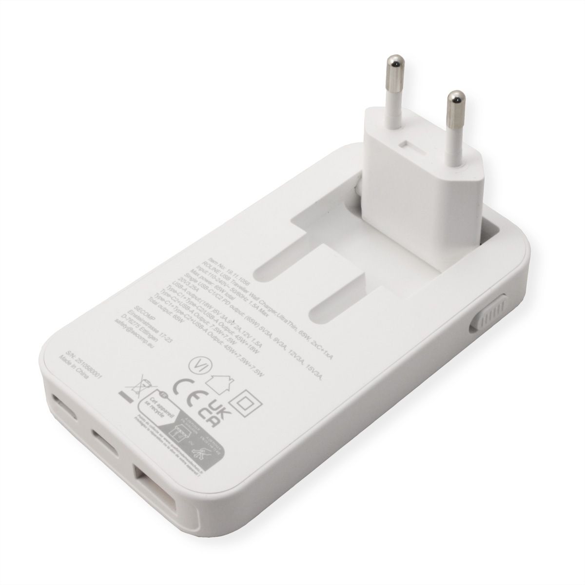 ROLINE USB-oplader, slank, met inklapbare eurostekker, 65 W