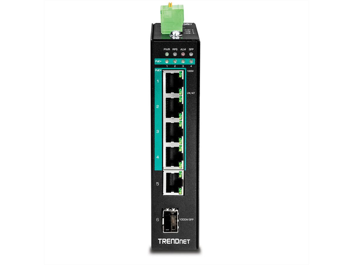 TRENDnet TI-PG541 5-Port gehärteter industrieller Gigabit PoE+ Switch DIN-Rail
