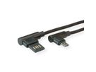 ROLINE USB 2.0 Kabel, A reversibel male  - Micro B (90° hoekig) male, zwart, 0,8 m