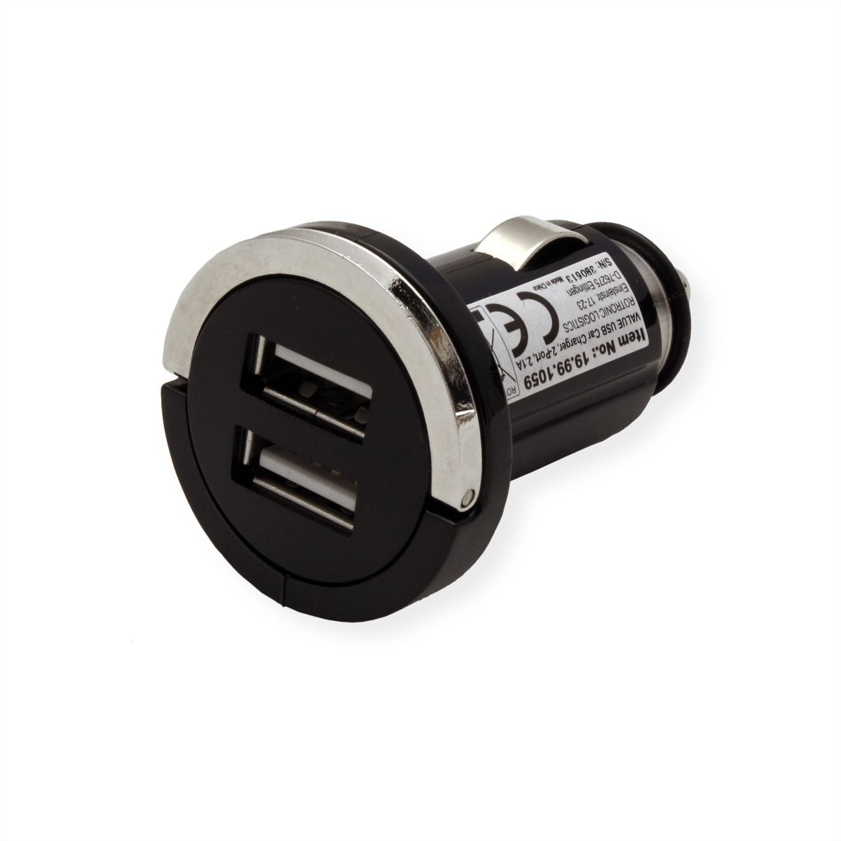 VALUE USB Auto oplader, 2 Poort, 10W,