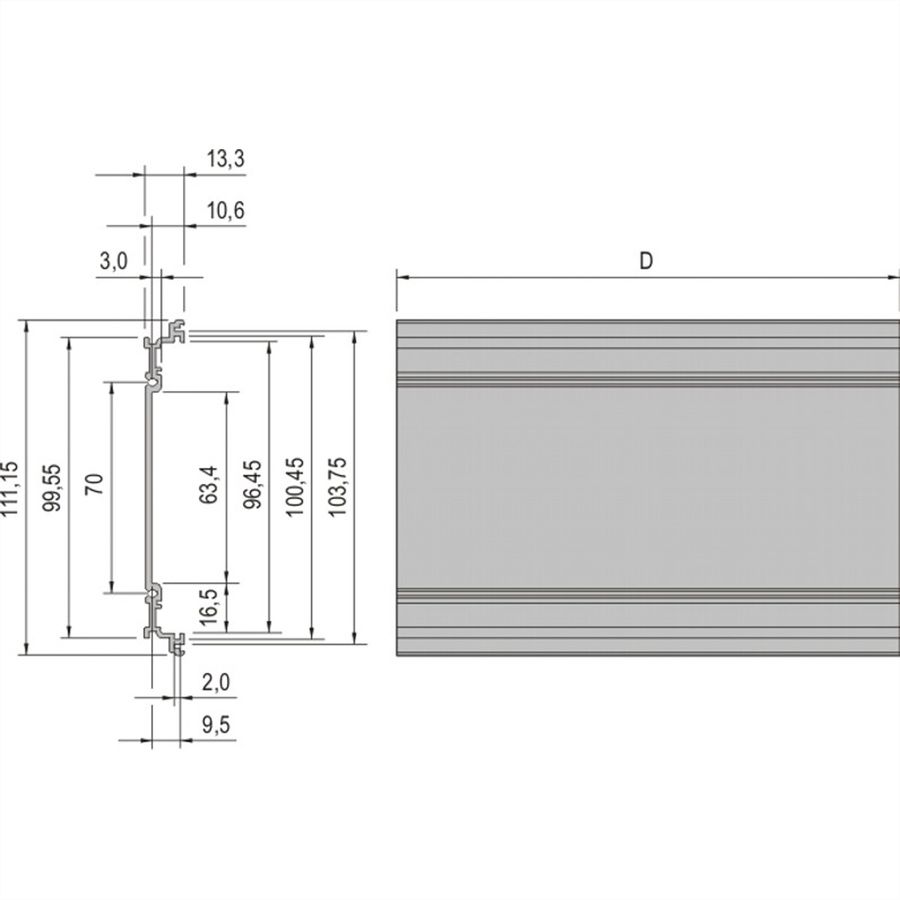 SCHROFF Insteekmodule met frame Geëxtrudeerde zijwand, 3 HE, 220 mm, symmetrisch