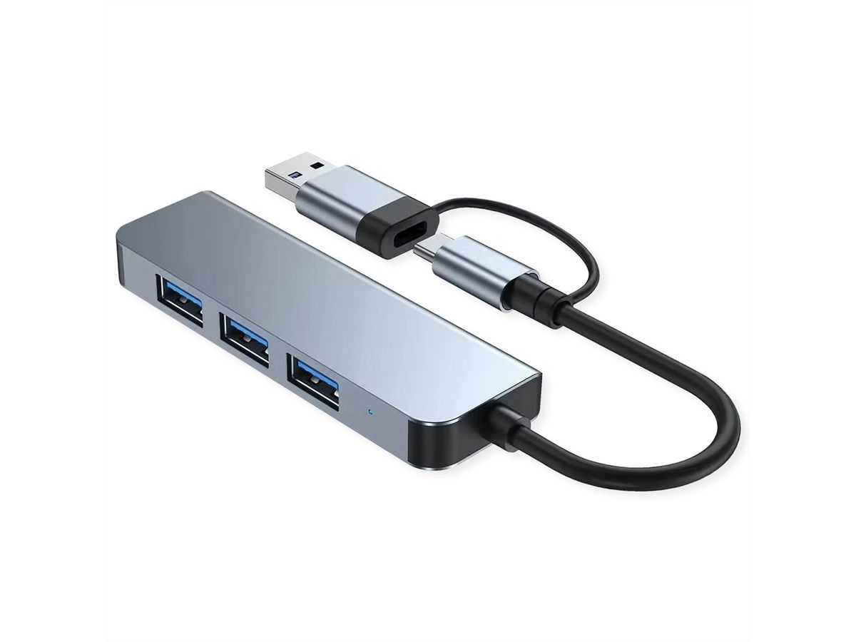 VALUE USB Hub, 4x USB-A Ports (3x USB 2.0 + 1x USB 3.2 Gen1), Type A+C host connection cable