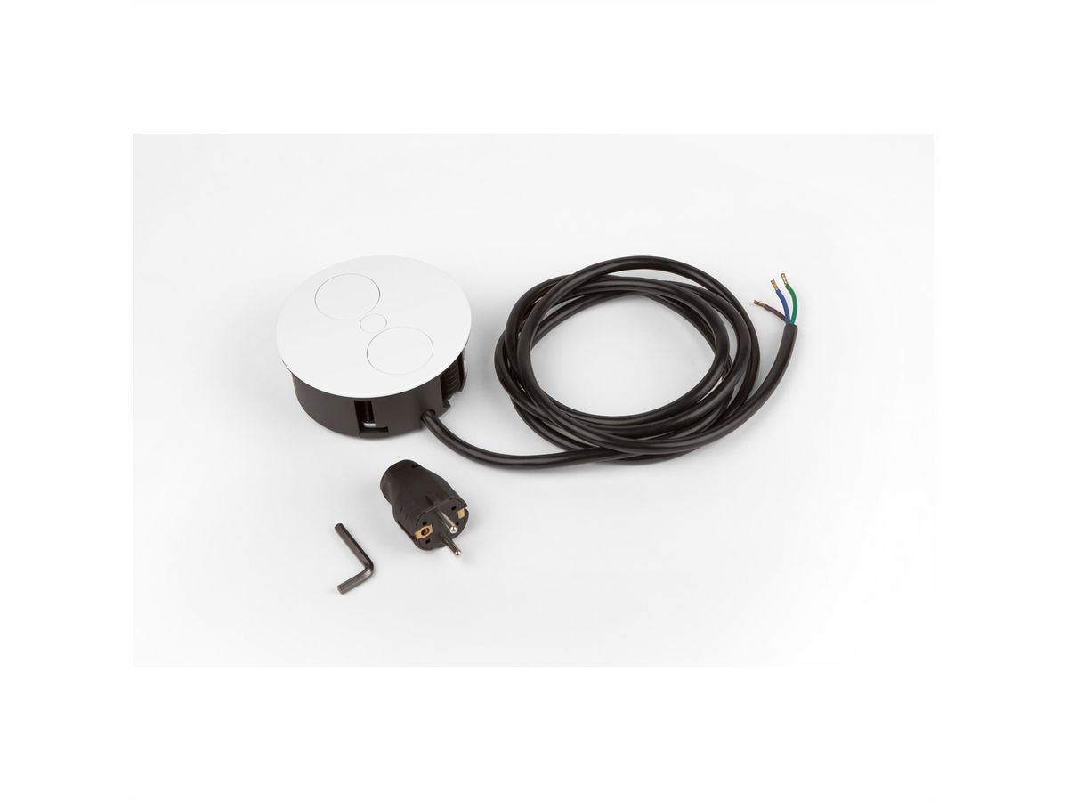 BACHMANN TWIST 2x geaard stopcontact, adereindhulzen, geaarde stekker, wit, 2 m
