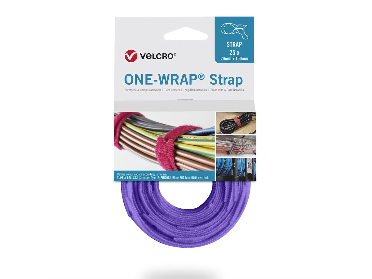 VELCRO® One Wrap® Bindband 20 mm x 200 mm, 25 stuks, violet