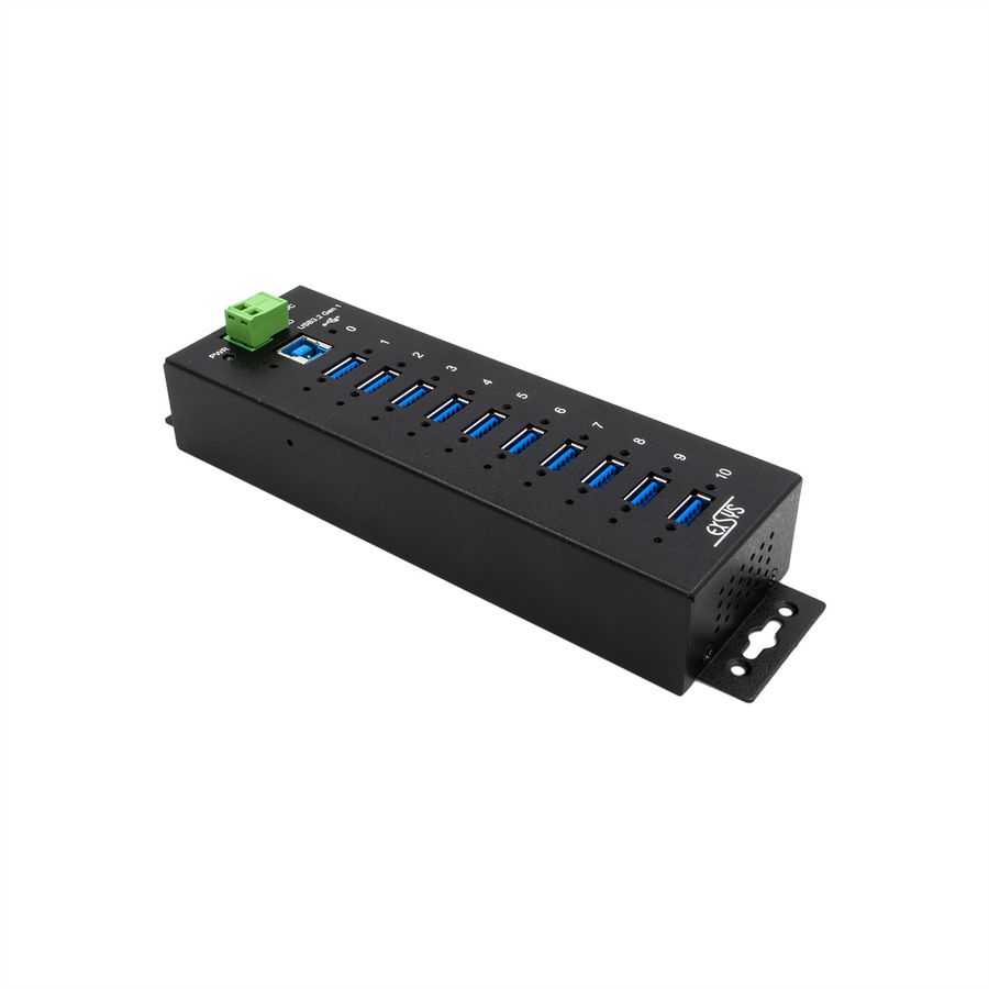 EXSYS EX-1510HMVS 10 Port USB 3.2 Gen1 Managed Metall HUB mit 15KV ESD Überspannungs-Schutz Din-Rail