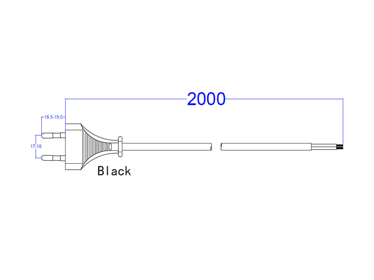 BACHMANN supply cable 2x0.75 2m black, H03VVH2-F Euro plug individually packaged