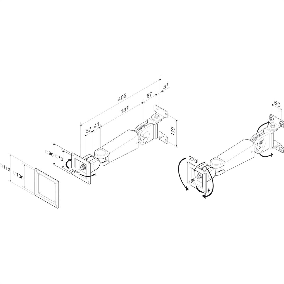 ROLINE LCD Monitor Arm Standard, Wall Mount, 4 Joints