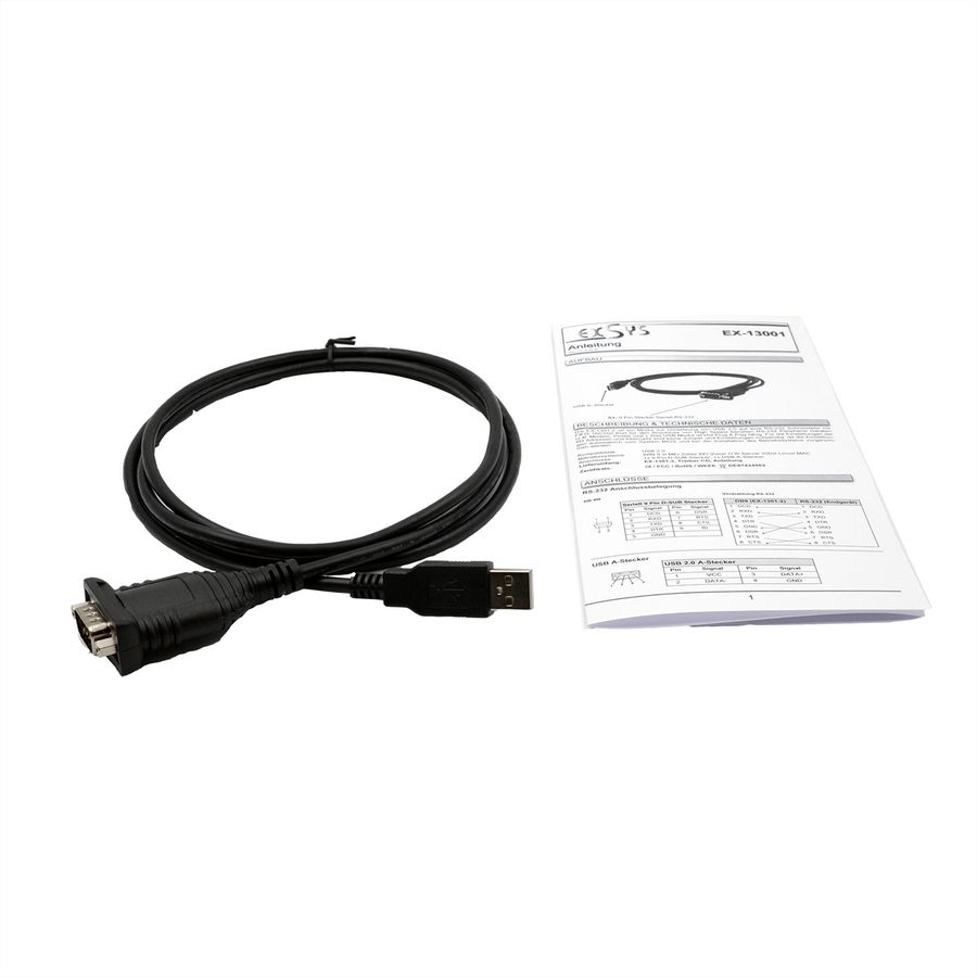 EXSYS EX-13001 USB 2.0 naar 1 x seriële RS-232 kabel met 9 pin connector FTDI chipset