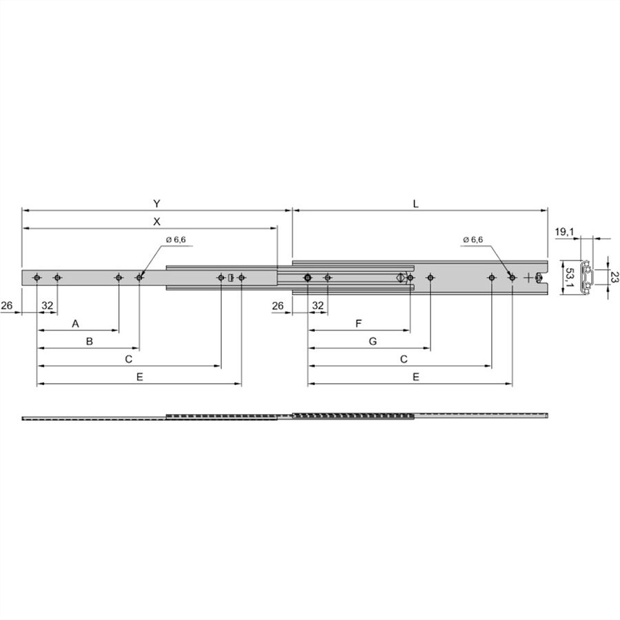 Telescopische geleider SCHROFF, Universeel, Zware belasting, 2 U 500L