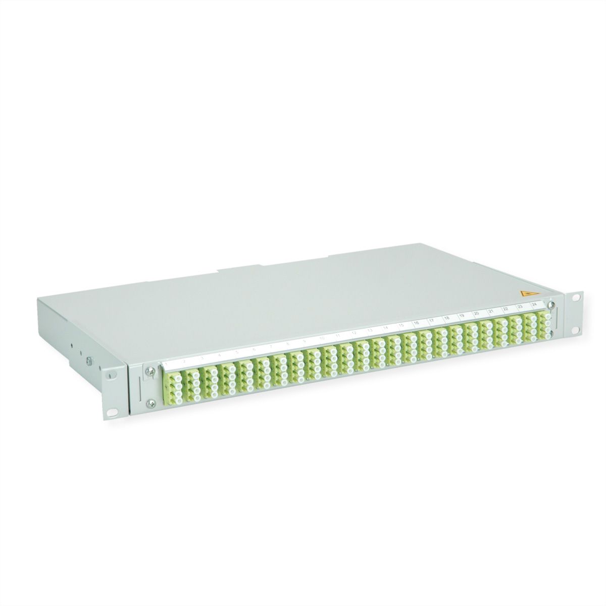TELEGÄRTNER BASIS V LWL-Panel mit Kupplungen & Pigtails, 24x LC Quad, lindgrün, OM5