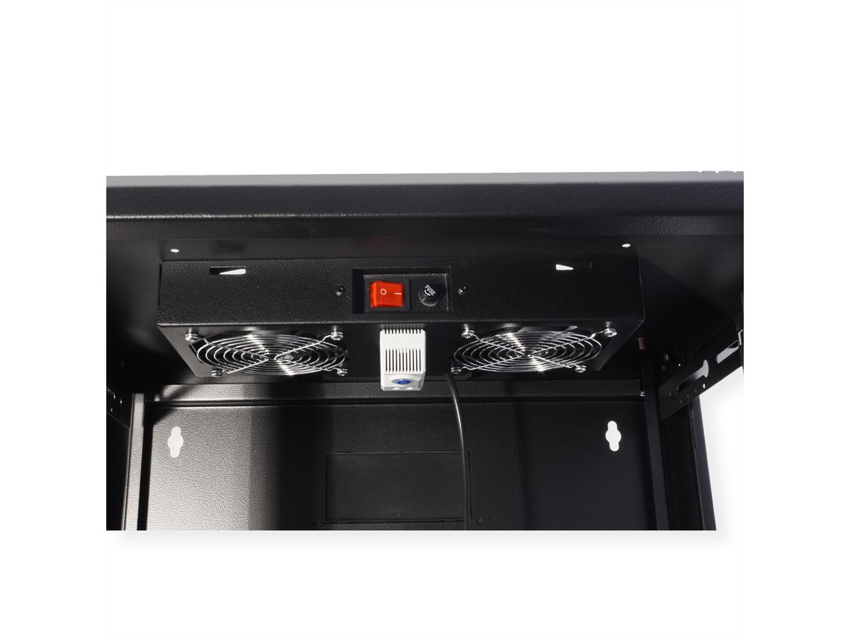 ROLINE ventilatie-unit met 2 ventilatoren, thermostaat, voor 19-inch wandbehuizing zwart