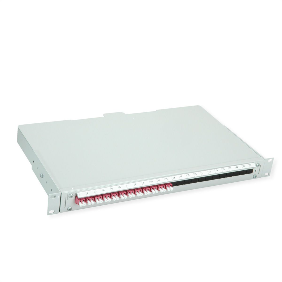 TELEGÄRTNER BASIS V LWL-Panel mit Kupplungen & Pigtails, 12x LC Duplex, violett, OM4