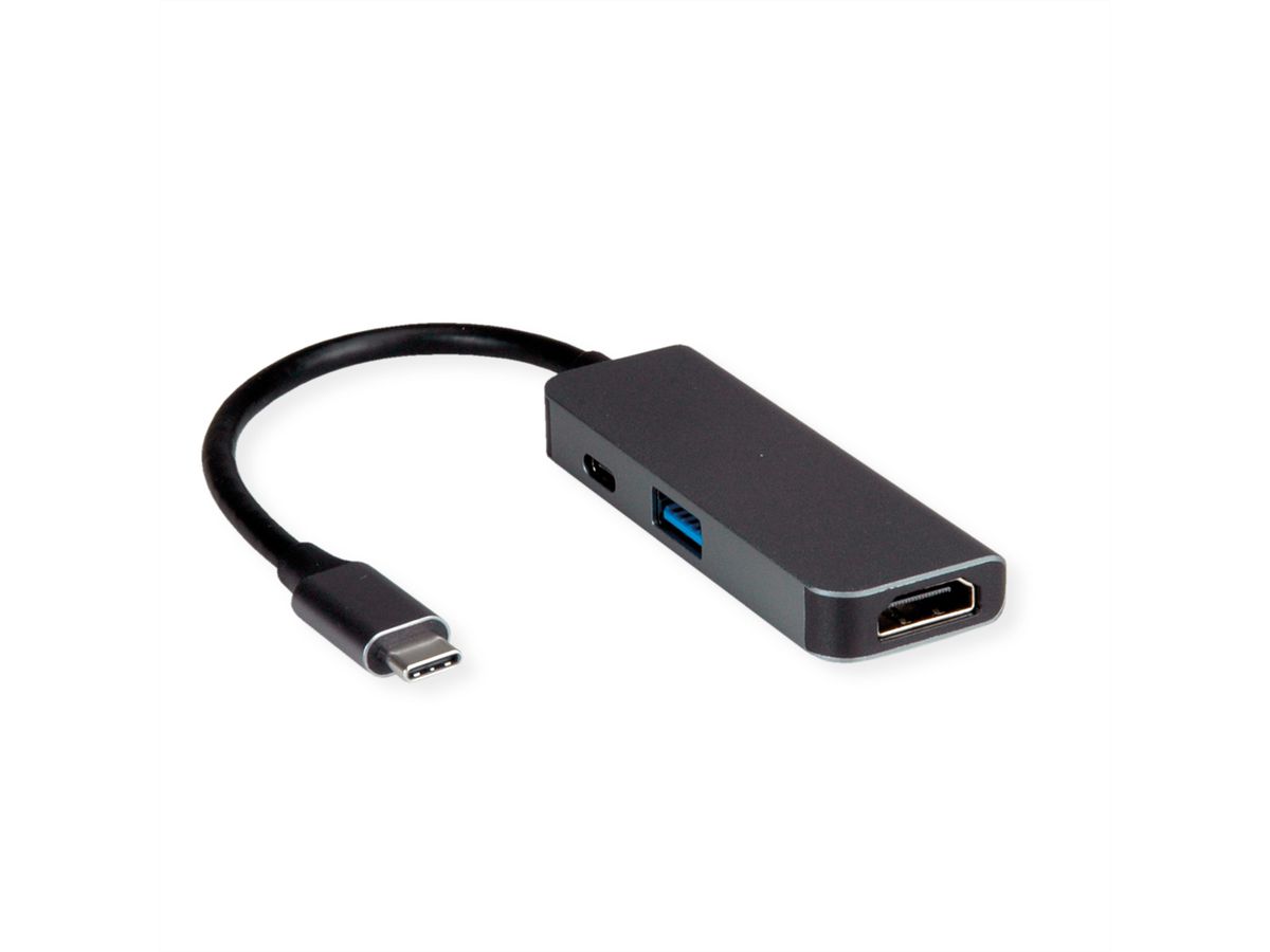 VALUE Beeldschermadapter USB Type C - HDMI + USB 3.2 Gen 1 A + Type C PD