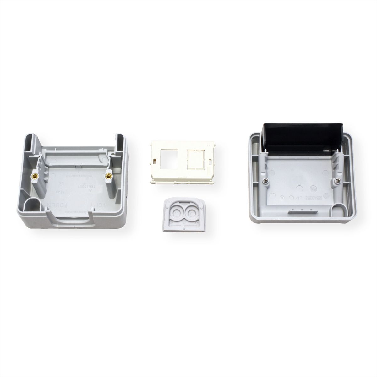 TELEGÄRTNER opbouwbehuizing IP44,75x86x58, grijs, met montage-inzetstuk voor 2xAMJ-module