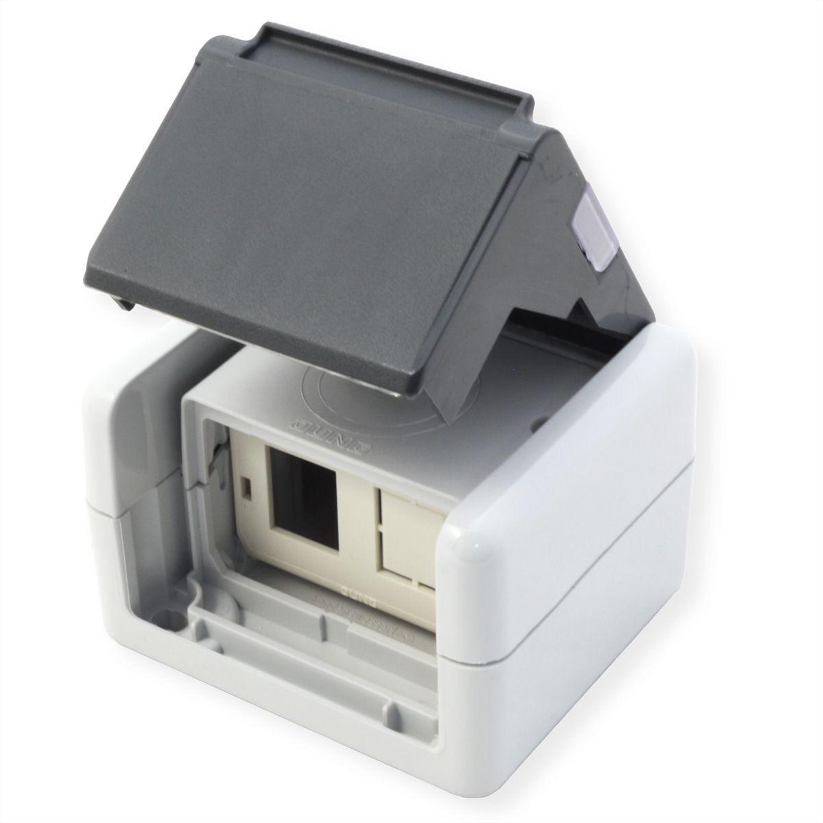 TELEGÄRTNER opbouwbehuizing IP44,75x86x58, grijs, met montage-inzetstuk voor 2xAMJ-module