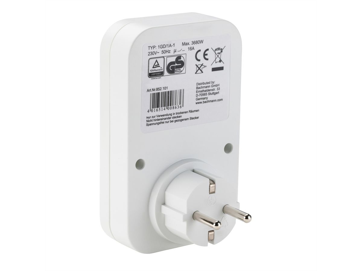 BACHMANN mechanische timer 24 uur, Mechanische timer 24u 1GD/1A-1 wit