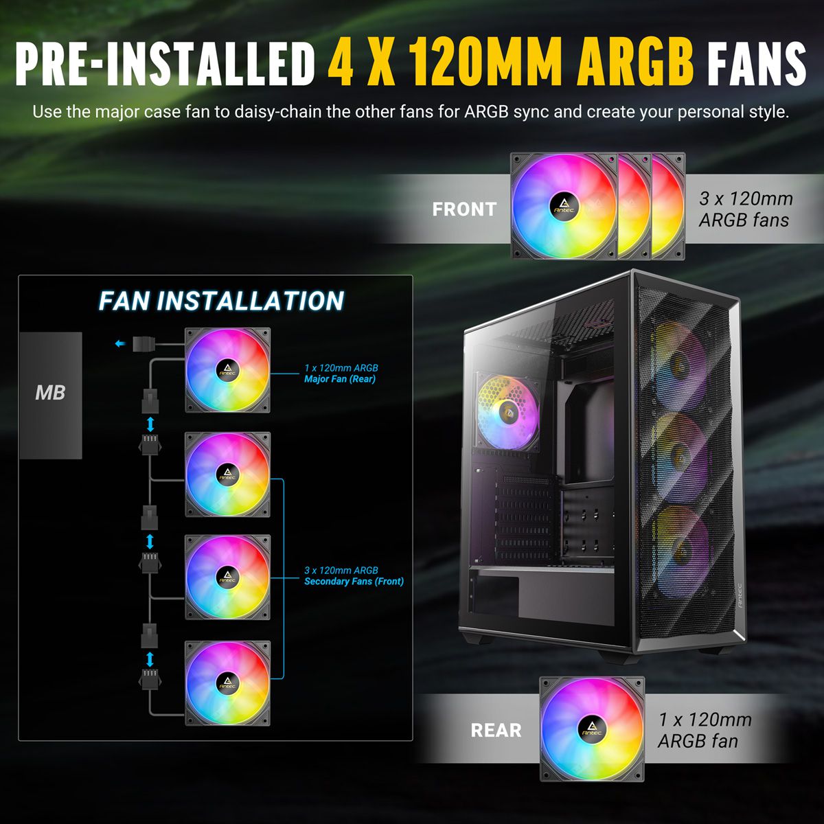 ANTEC AX85 ARGB PC case Midi Tower Gaming ATX, black