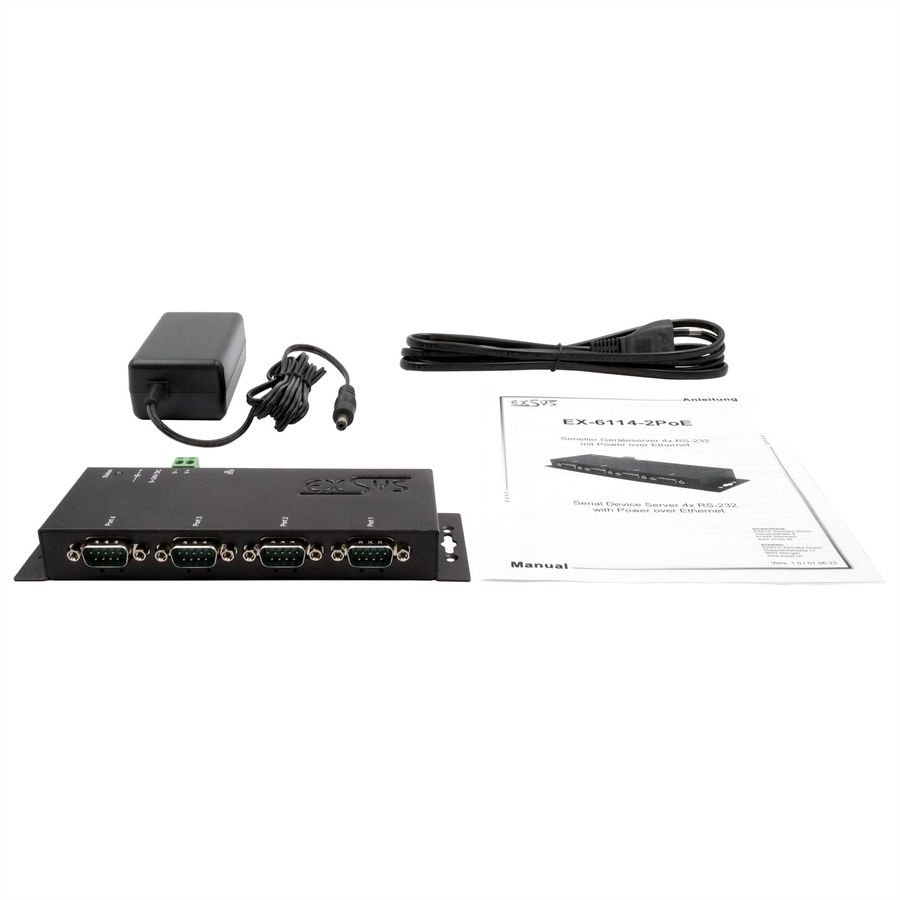 EXSYS EX-6114-2PoE Ethernet zu Seriell 4 x RS-232 mit 9 Pin Stecker PoE
