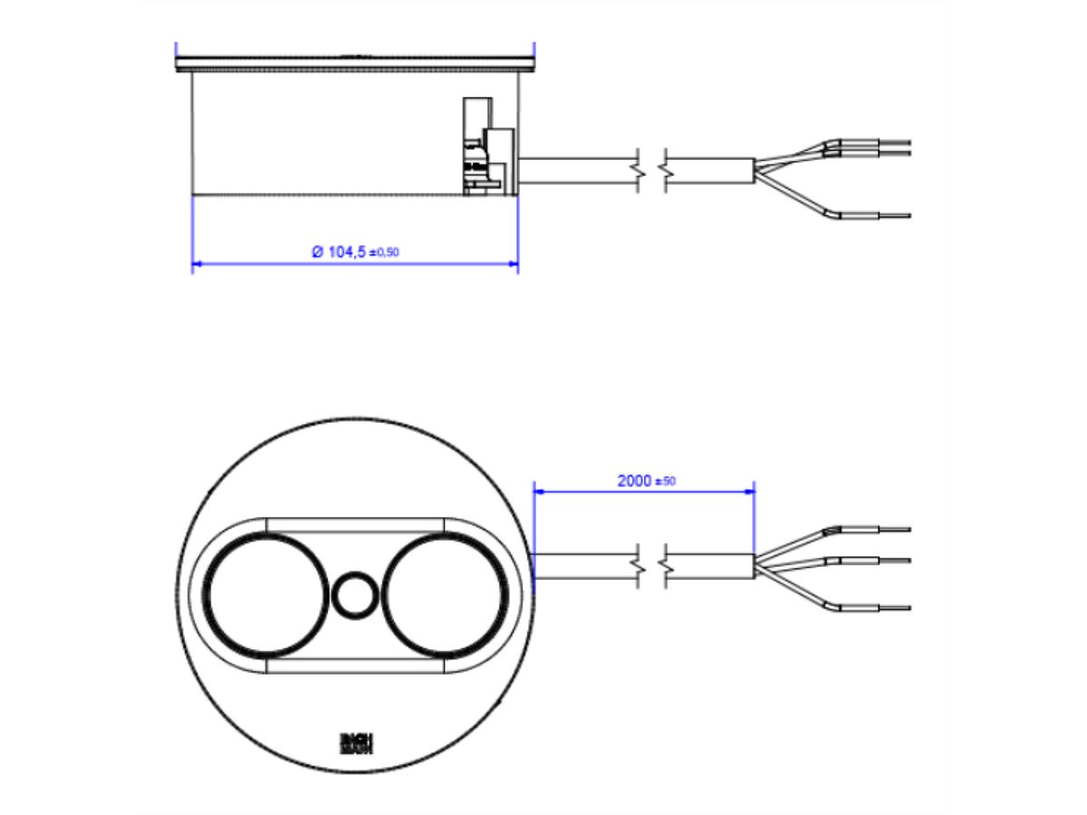 BACHMANN TWIST 2 1xCEE7/3 1xUSB A/C 22W 2.0m AEH stainless steel look round