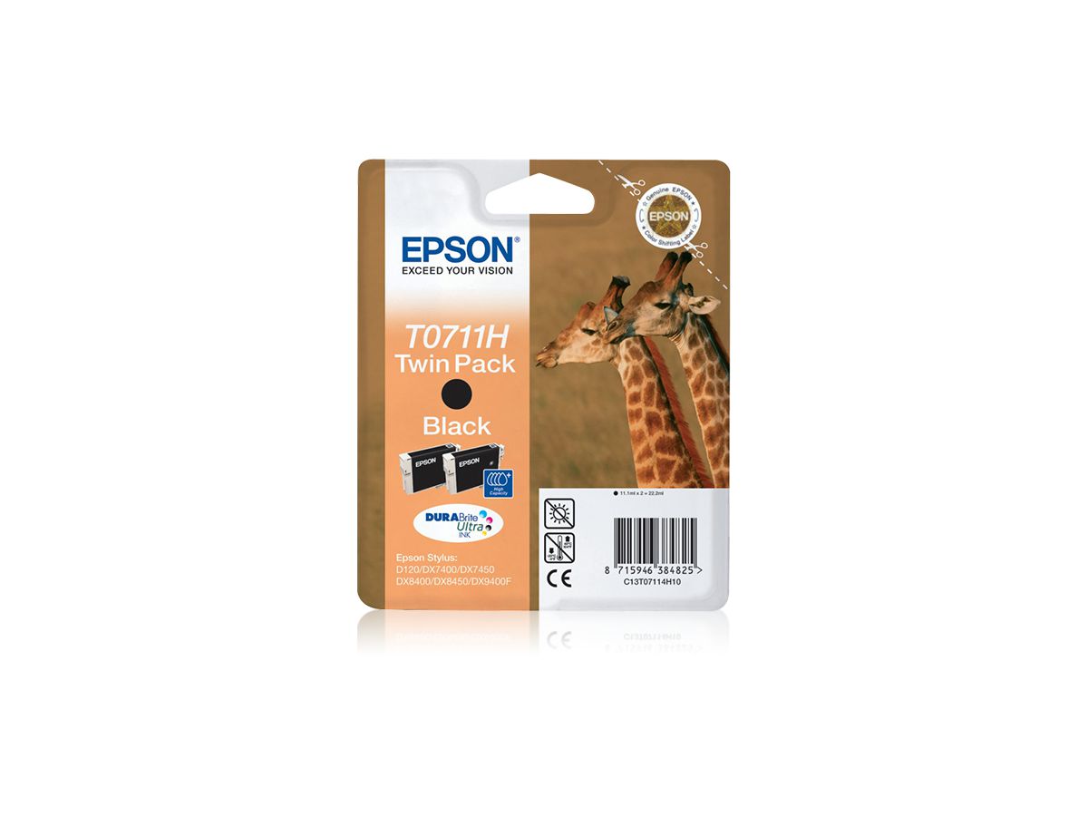 Epson Dubbelpack Inktpatroon Black T0711H, duoverpakking T0711H DURABrite Ultra Ink